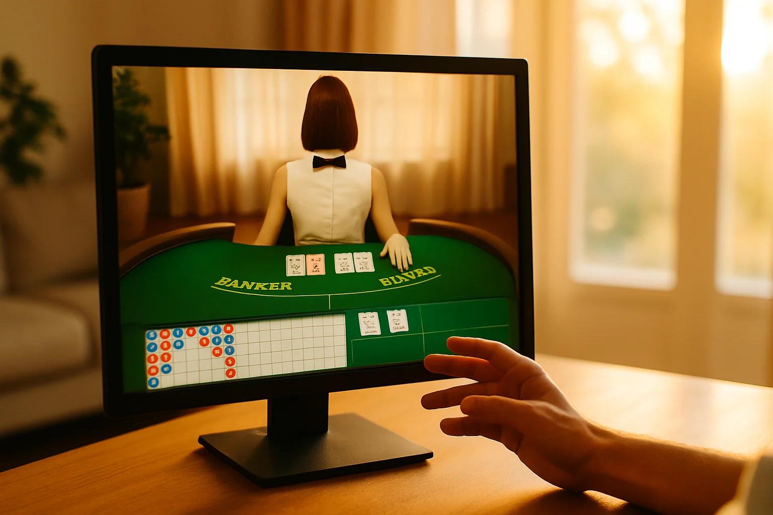 線上娛樂平台百家樂玩法介面與AI荷官示意圖