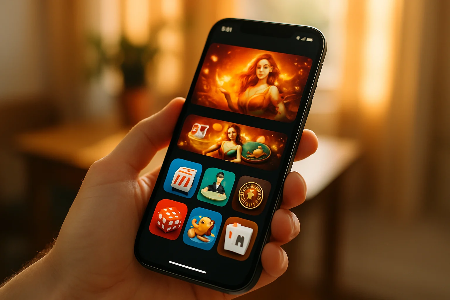 九州娛樂城手機版APP介面展示,顯示遊戲分類與即時活動推播