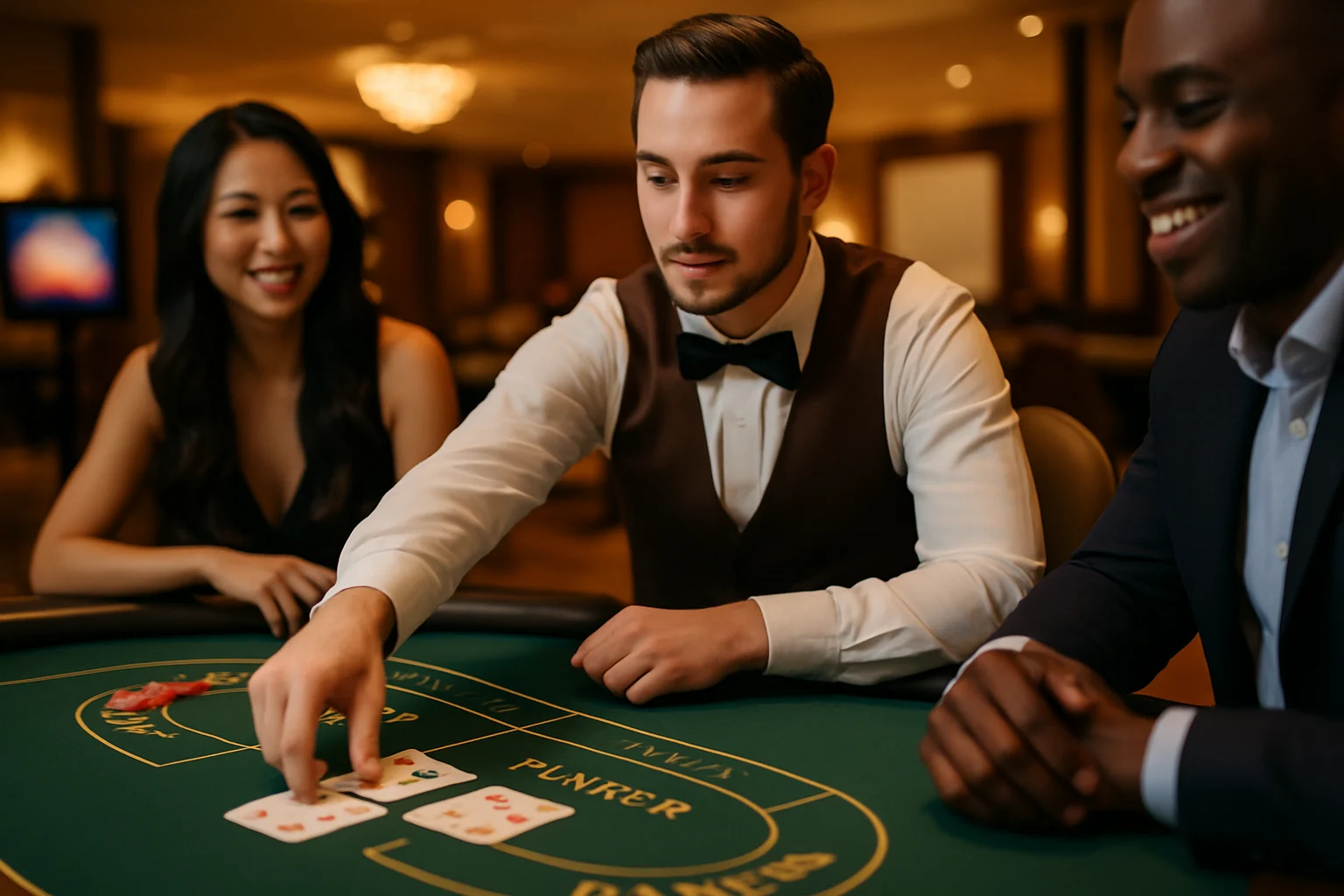 玩家在百家樂賭桌前專注思考下注策略的場景