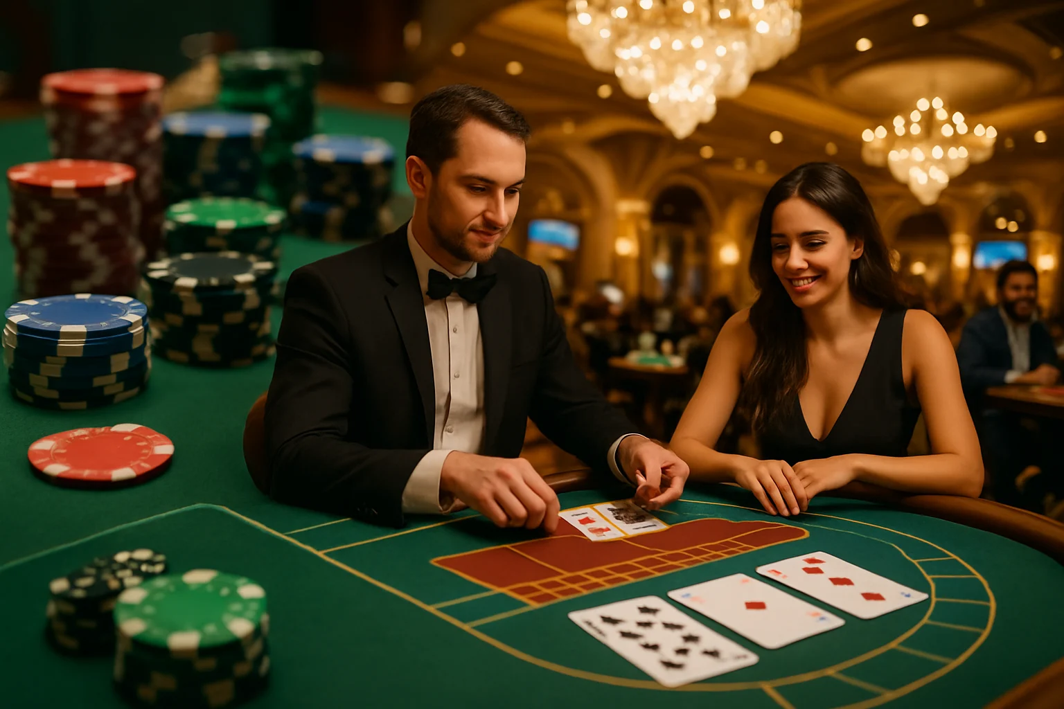 真人荷官在豪華賭場發牌給線上玩家的場景