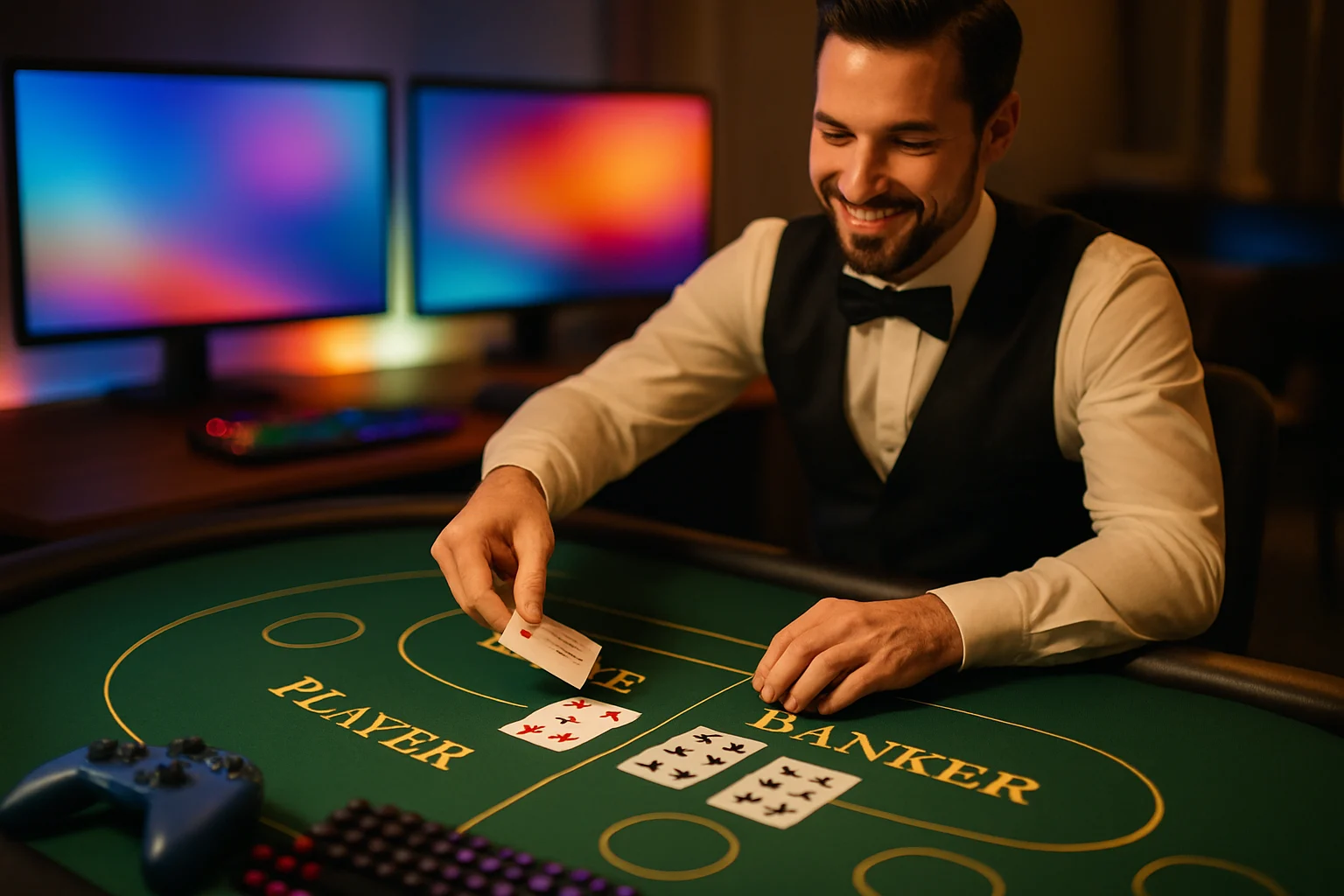 玩家在電腦前體驗線上百家樂真人荷官遊戲