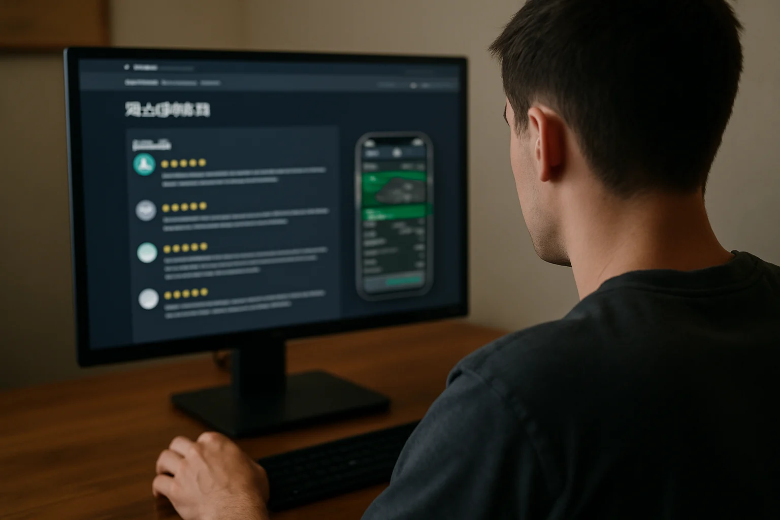 電腦螢幕顯示線上博弈論壇的用戶評價頁面